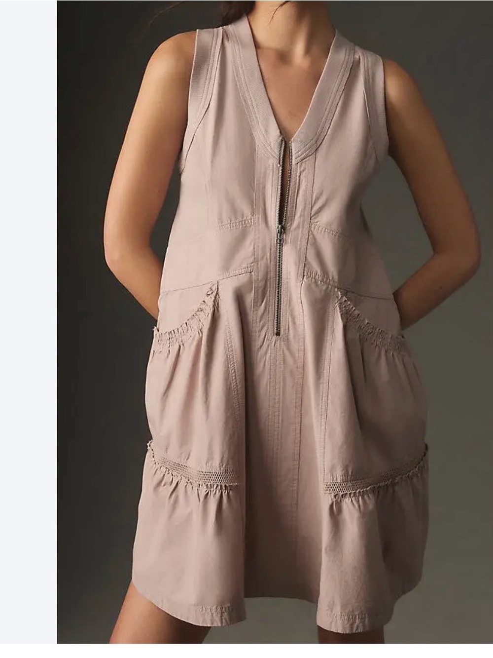 Daily Practice by Anthropologie Sleeveless Zip Front Casual Dress in Dusty Rose